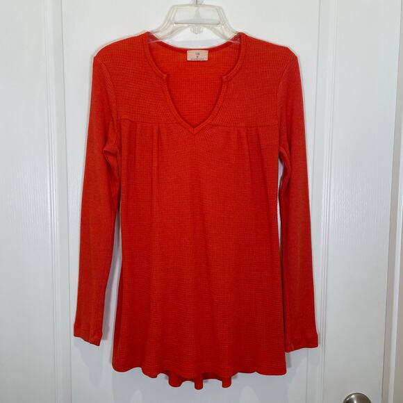 Anthropologie t.la Waffle Knit Thermal Top Orange Split Neck XS - Picture 1 of 4